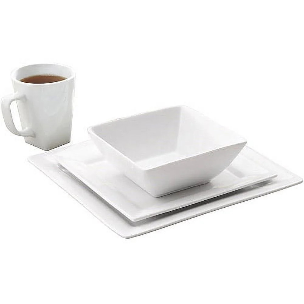 Better Homes & Gardens 16 Piece Square Porcelain Dinnerware Set, White - Walmart.com | Walmart (US)