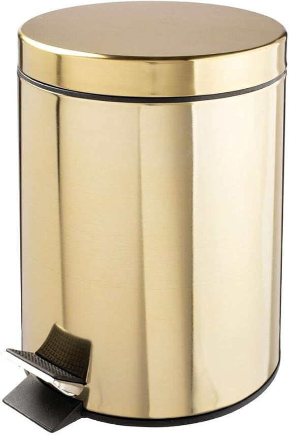 mDesign 5 Liter Round Small Metal Step Trash Can Wastebasket, Garbage Container Bin - for Bathroo... | Amazon (US)