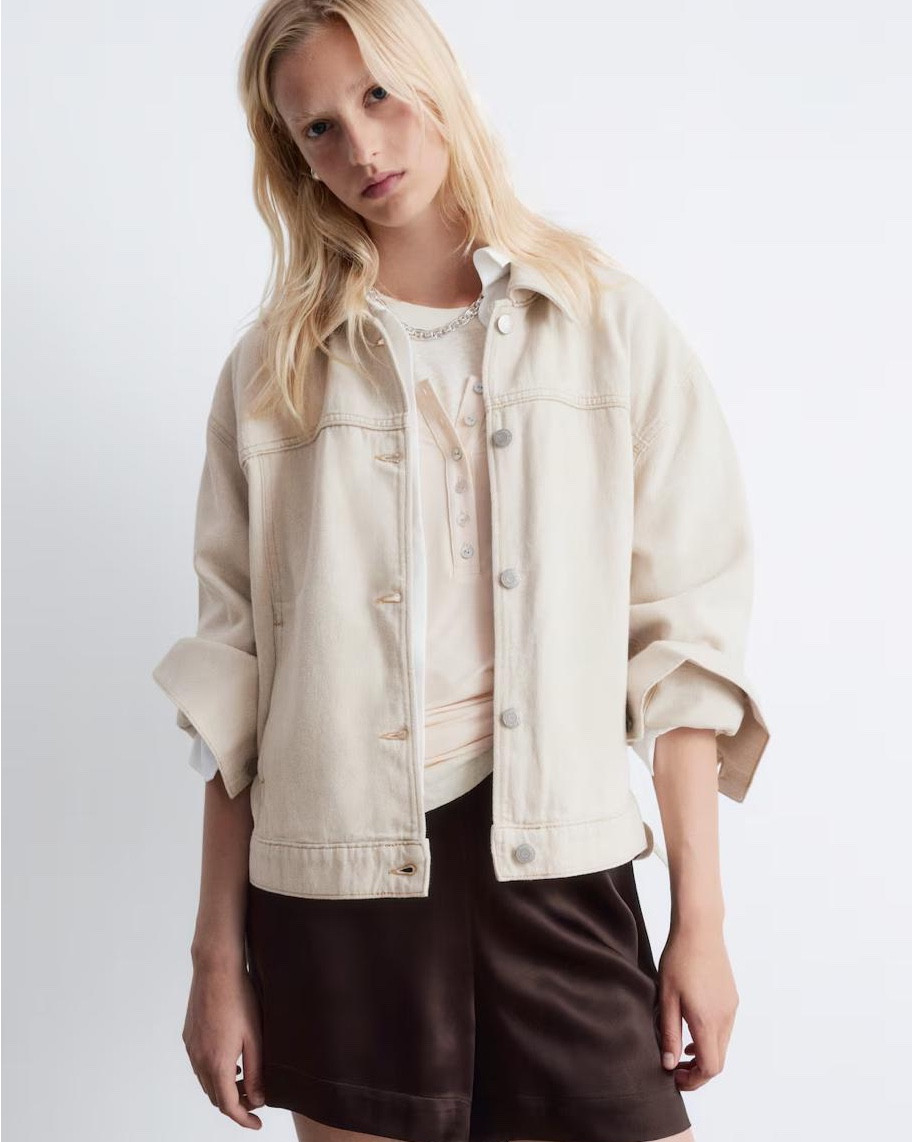 Dupe for a Loewe workwear denim Jacket, beige denim jacket, neutral outfit, transitional 

#LTKStyleTip #LTKFindsUnder100