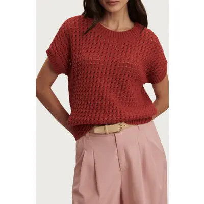 Varley Denny Pointelle Knit Top in Snow White at Nordstrom, Size X-Large | Nordstrom
