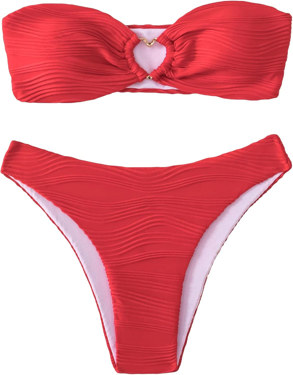 MakeMeChic Women's 2 Pieces Bandeau Swimsuits Tie Front High Cut Bikini Bathing Suit | Amazon (US)