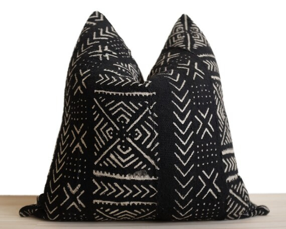 Mudcloth Pillow Cover, Authentic Mud Cloth Pillow, Black and Off White | 'Marley' | Etsy (US)