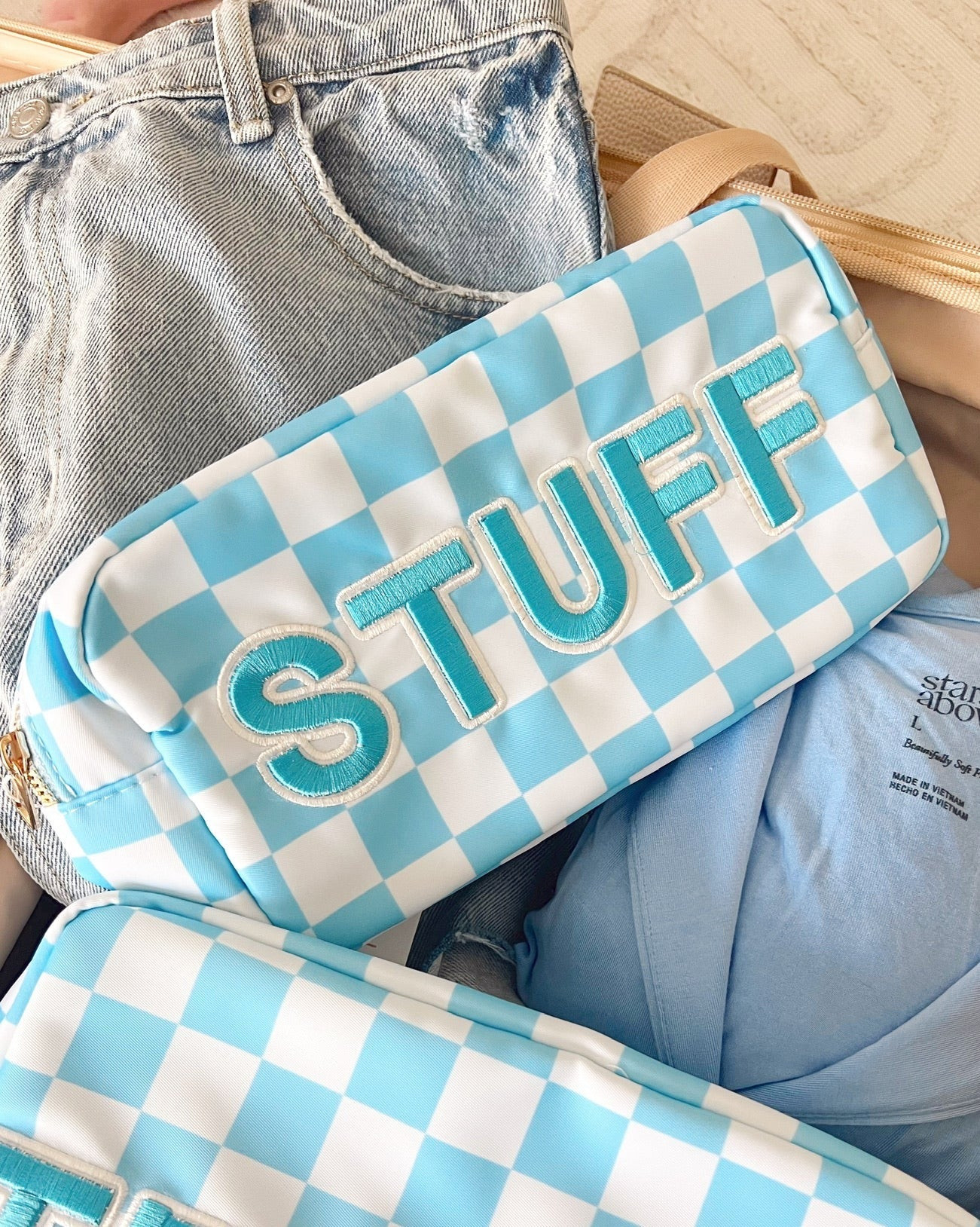 Stuff Large Bag - Blue Checkered | KenzKustomz