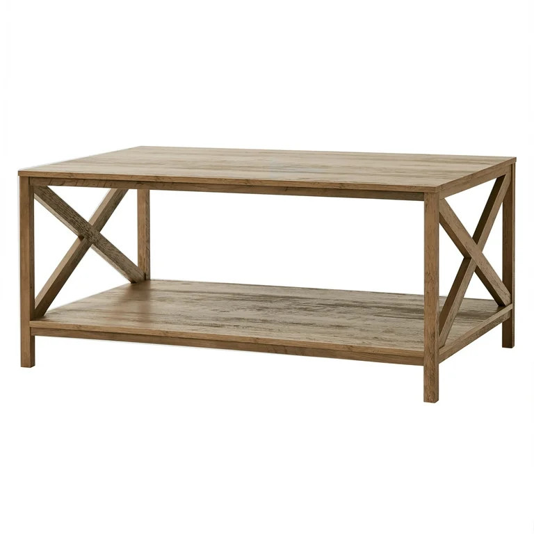 Mainstays Farmhouse Rectangle Coffee Table, Rustic Weathered Oak | Walmart (US)