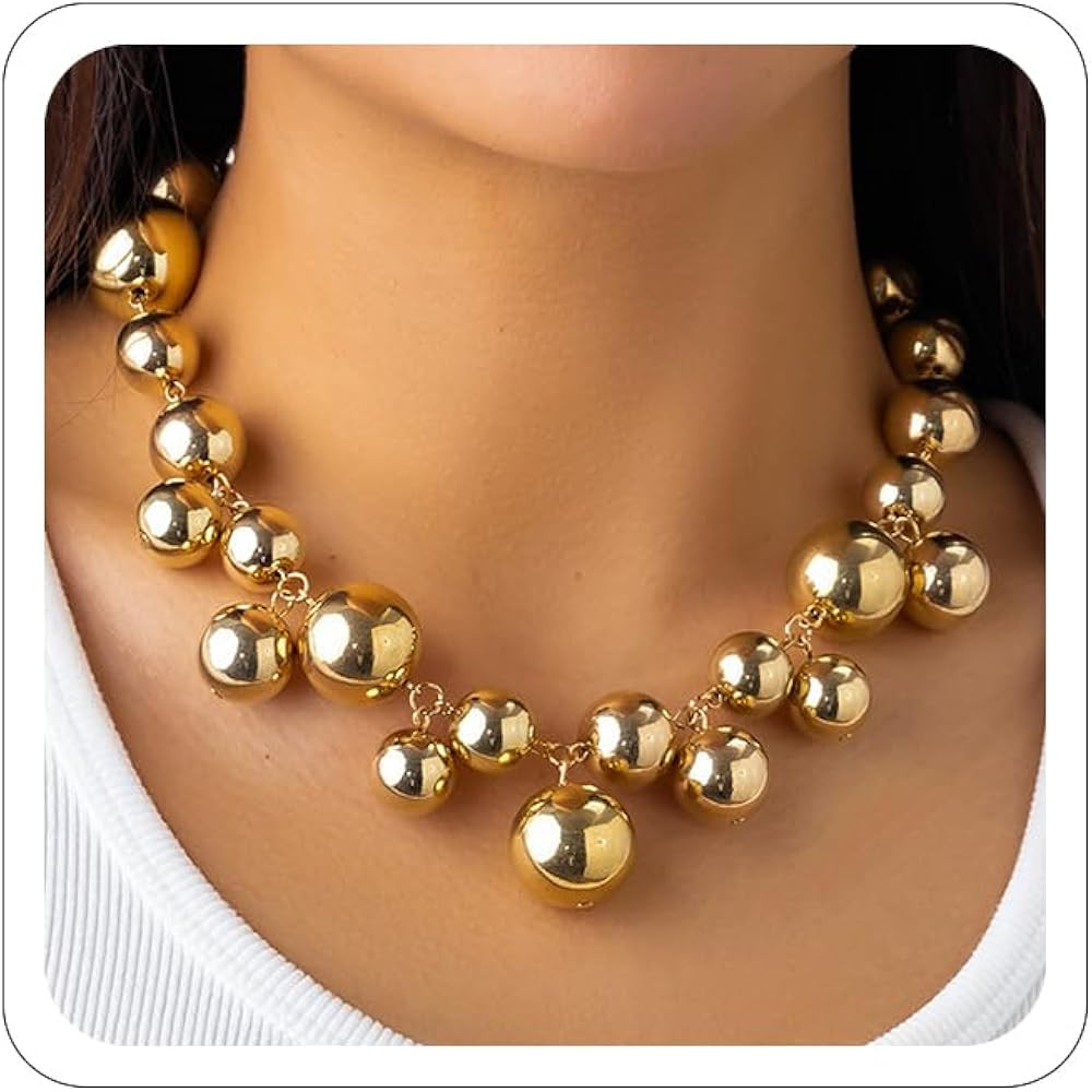 Chunky Gold Bead Necklaces for Women Thick Bold Necklace Gold/Silver/Pearl Statement Choker Neckl... | Amazon (US)