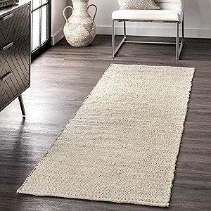 nuLOOM 2'6" x 10' Elfriede Jute & Cotton Hand Woven Area Rug, Natural, Solid Rustic Farmhouse Sty... | Amazon (US)