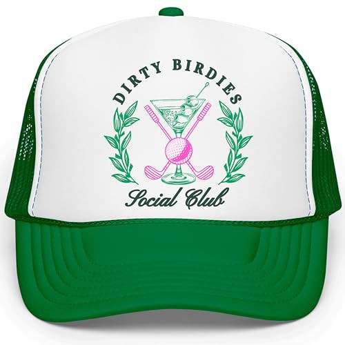 Dirty Birdies Social Club Funny Golf Women's Classic 5 High Crown Panel Foam Front Trucker Mesh Snap Back Trucker Hat White/Kelly | Amazon (US)