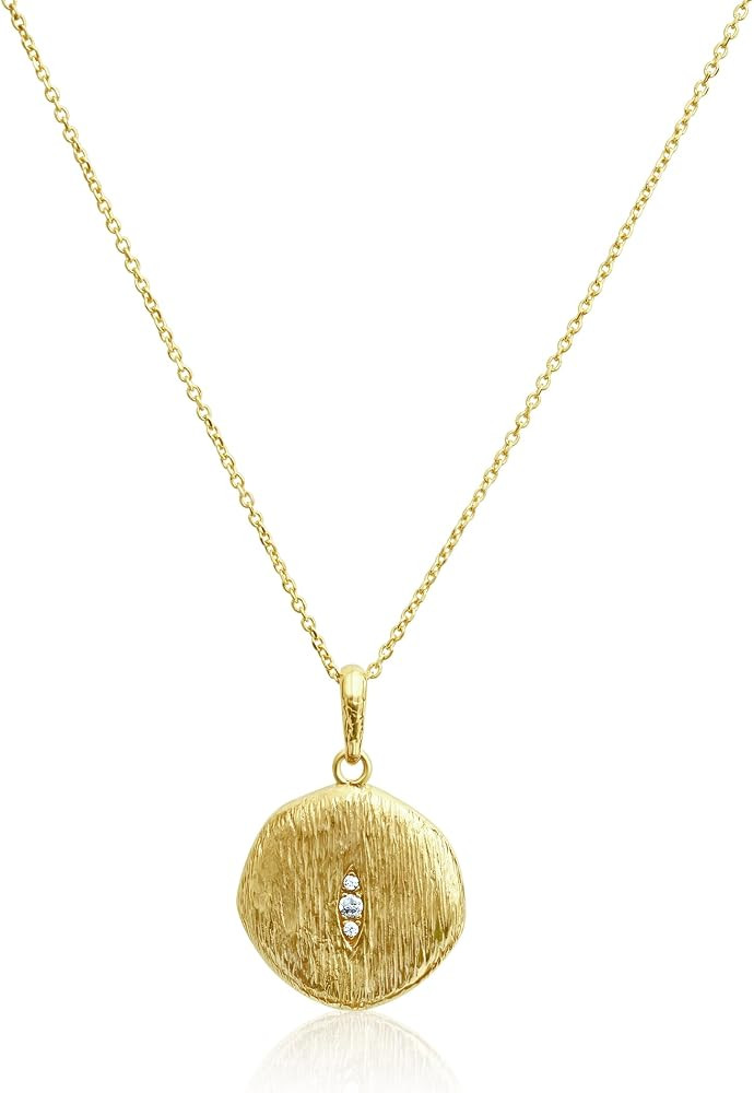 JEAN RACHEL JEWELRY 14K Gold Plated Sterling Silver Necklace for Women - Coin Drop with Cubic Zir... | Amazon (US)