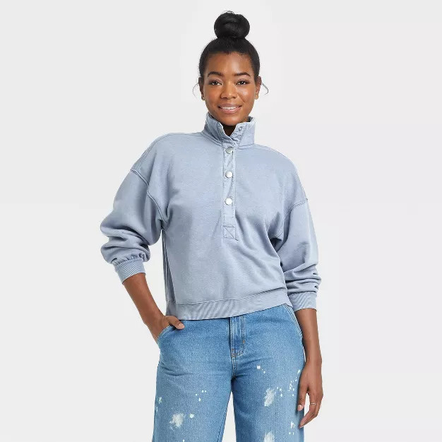 Women's Henley Neck Fleece Sweatshirt - Universal Thread™ | Target