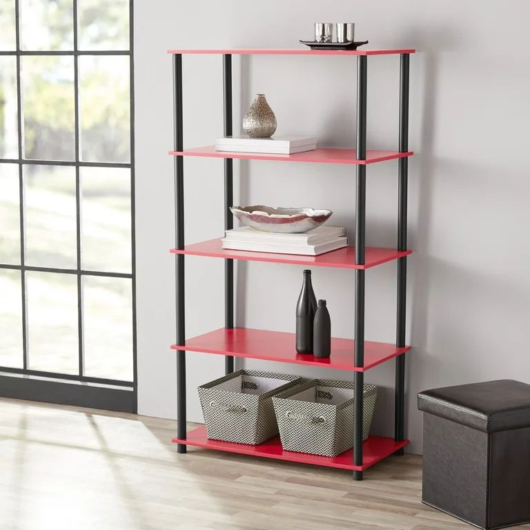 Mainstays No Tools 5 Shelf Bookcase, Red/Black | Walmart (US)