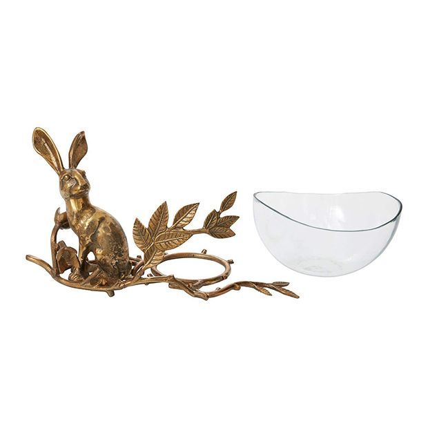 Antiqued Rabbit with Glass Bowl Centerpiece | Antique Farm House