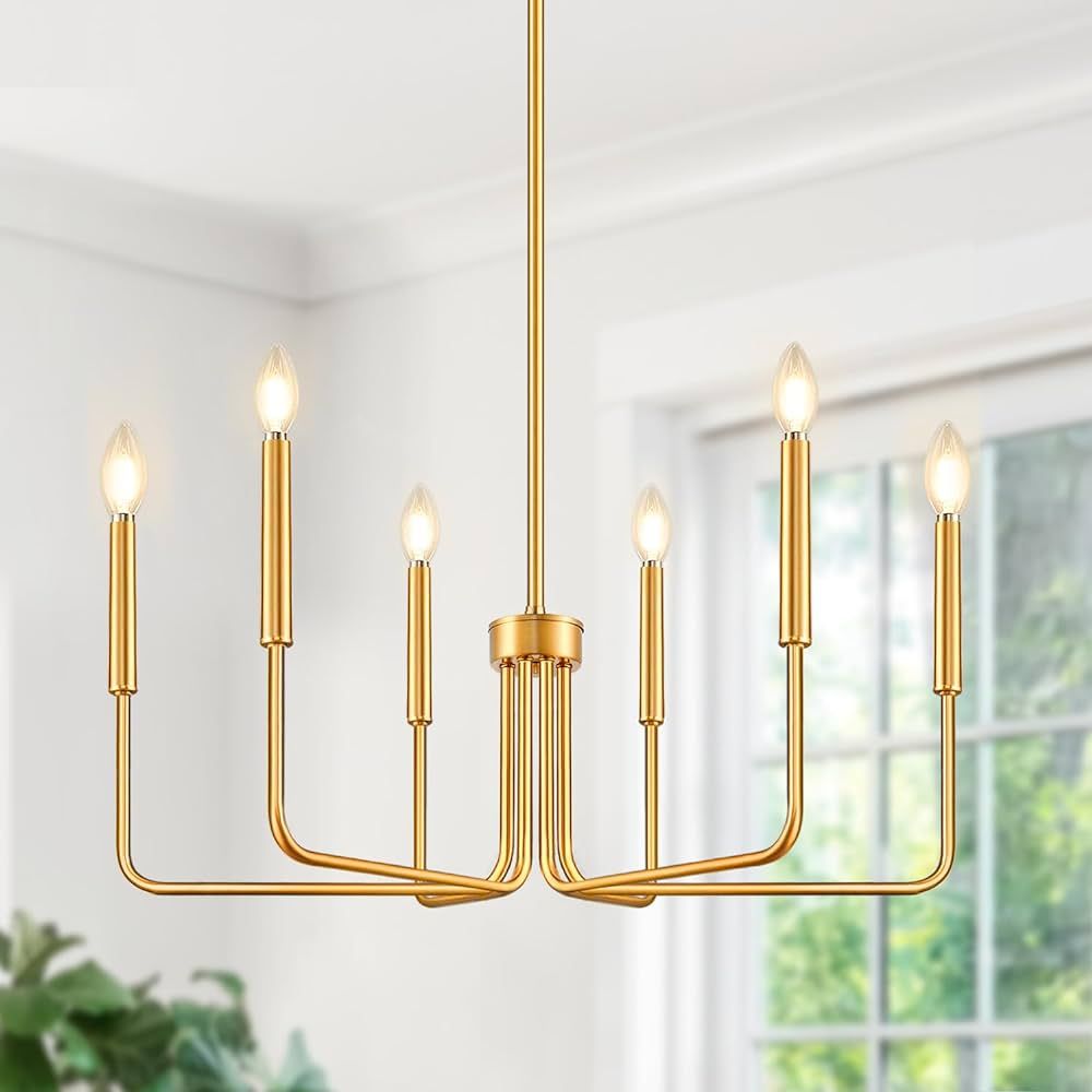 Gold Chandelier, 6-Light Farmhouse Chandelier for Dining Room Lighting Fixtures Hanging, Dining L... | Amazon (US)