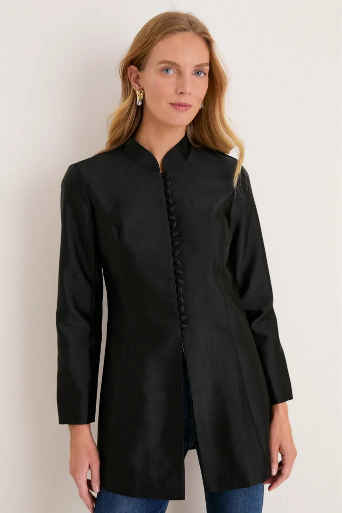 Black Dupioni Mandarin Collar Tamara Tunic | Tuckernuck (US)