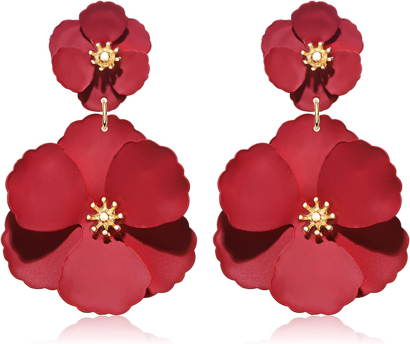 Flower Dangle Earrings Boho Layered Floral Petal Drop Earrings Statement Stud Earring for Women | Amazon (US)