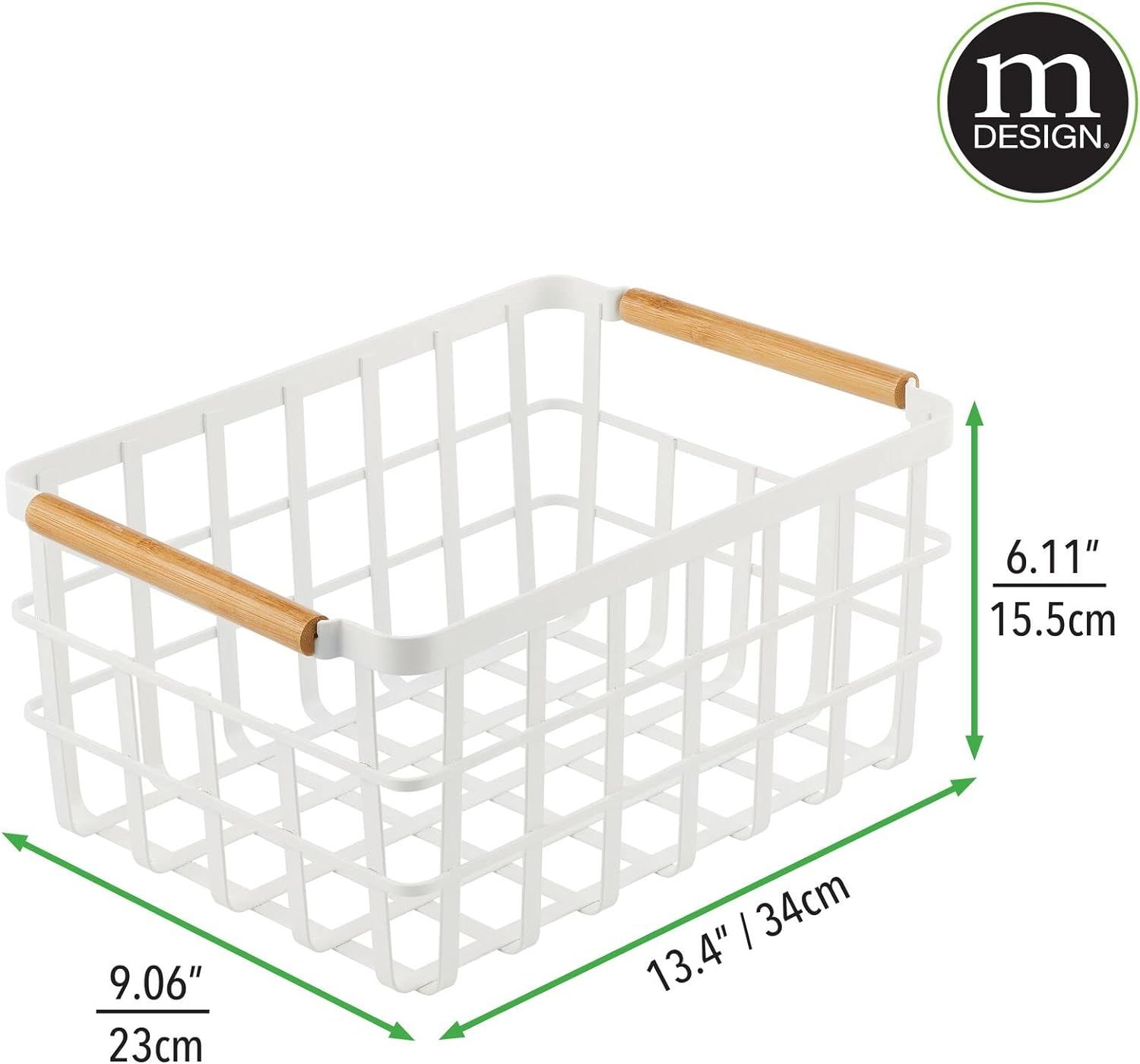 mDesign Metal Wire Food Organizer Storage Bin Basket with Bamboo Handles for Kitchen Cabinets/Pan... | Amazon (US)