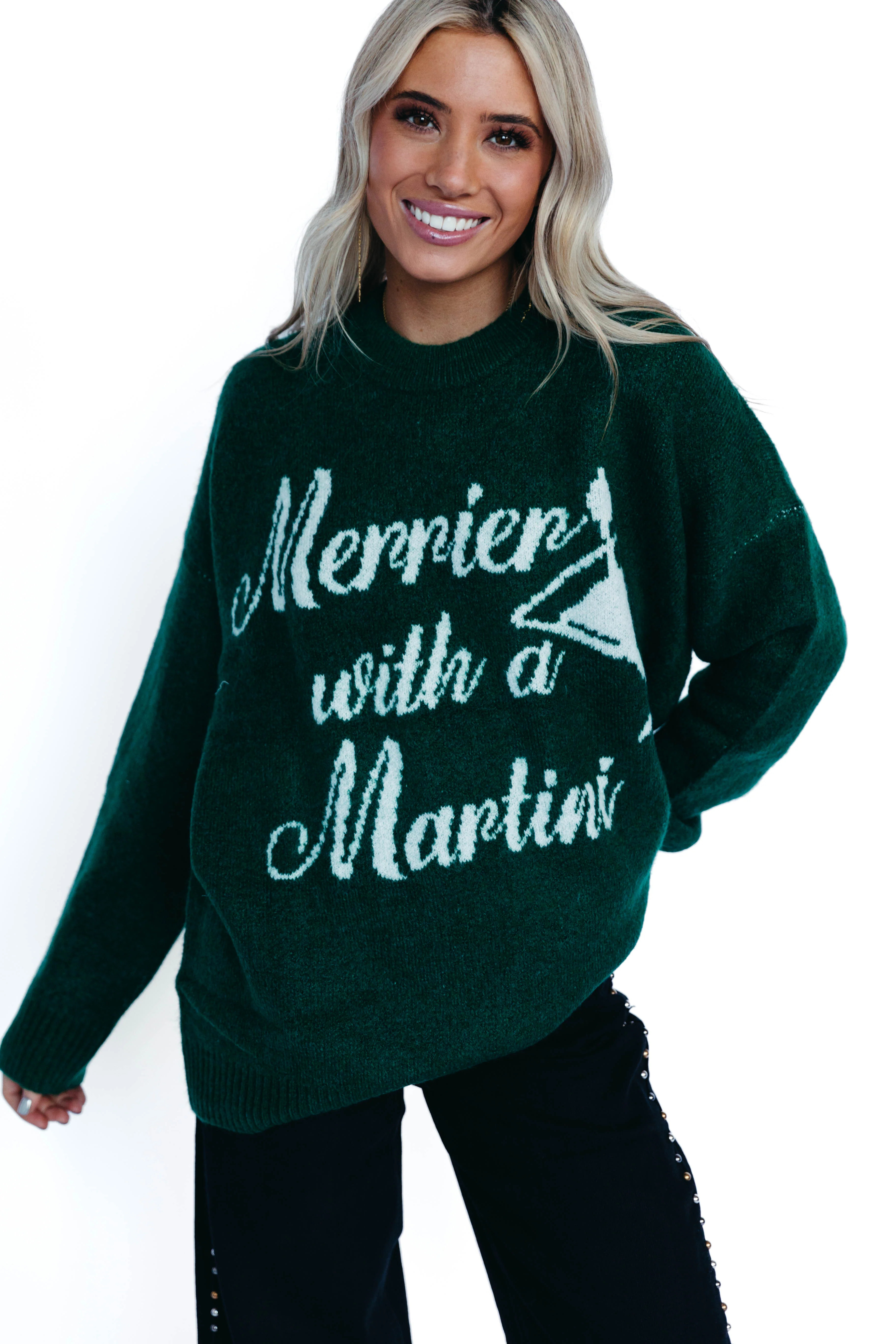 Classic Crewneck Sweater - Martini Graphic Knit Large | Triple Threads