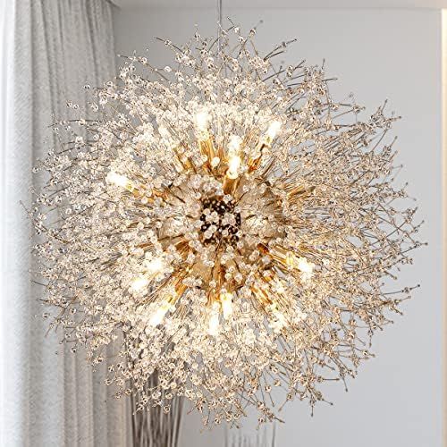 Qamra Modern Crystal Gold Chandeliers, Firework Dandelion Sputnik Chandelier Light Fixture Pendant L | Amazon (US)