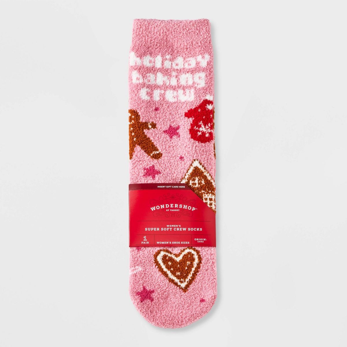 Women's 'Holiday Baking Crew' Cozy Crew Socks with Gift Card Holder - Wondershop™ Pink 4-10 | Target