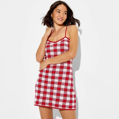 Women's Mini Americana Check Sweater Dress - Wild Fable™ Red Check XXS | Target