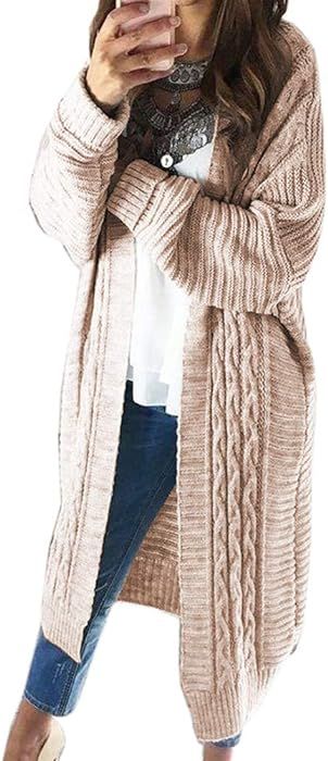 Ferrtye Womens Oversized Chunky Long Cardigan Sweaters Open Front Cable Knit Long Sleeve Duster Card | Amazon (US)