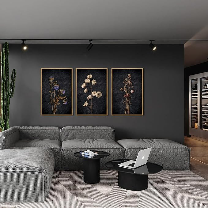 Anyzal Large Dark Moody Floral Canvas Wall Art Framed 16x24x3 Framed Black Mnimalist Botanical Dr... | Amazon (US)