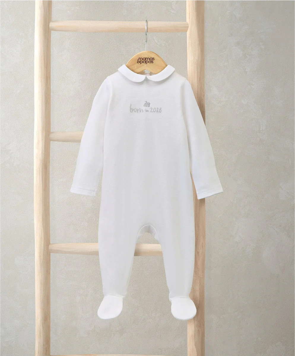 Born in 2026 Embroidered All In One – White | Mamas & Papas