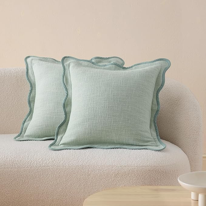 Double Stitch Scalloped Throw Pillow Covers - 100% Cotton Set of 2 Decorative Boho Pillow Covers ... | Amazon (US)