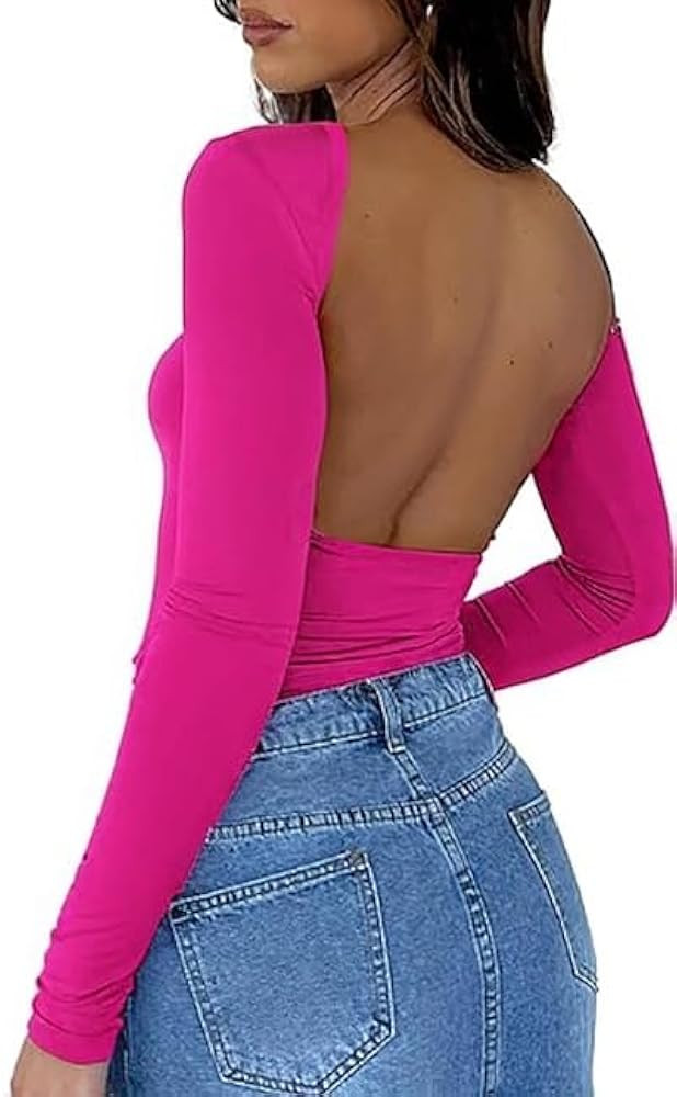 ForeFair Women Sexy Backless Short Sleeve Slim Fit Crewneck Summer Casual Y2K Crop Tee | Amazon (US)