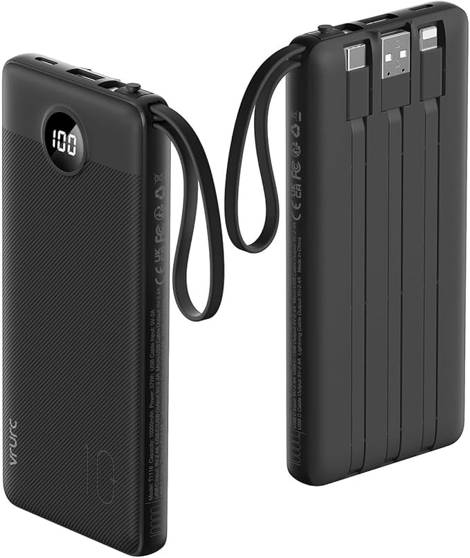 VRURC Portable Charger with Built in Cables, Slim Power Bank 10000mAh, USB C Battery Pack Travel ... | Amazon (US)