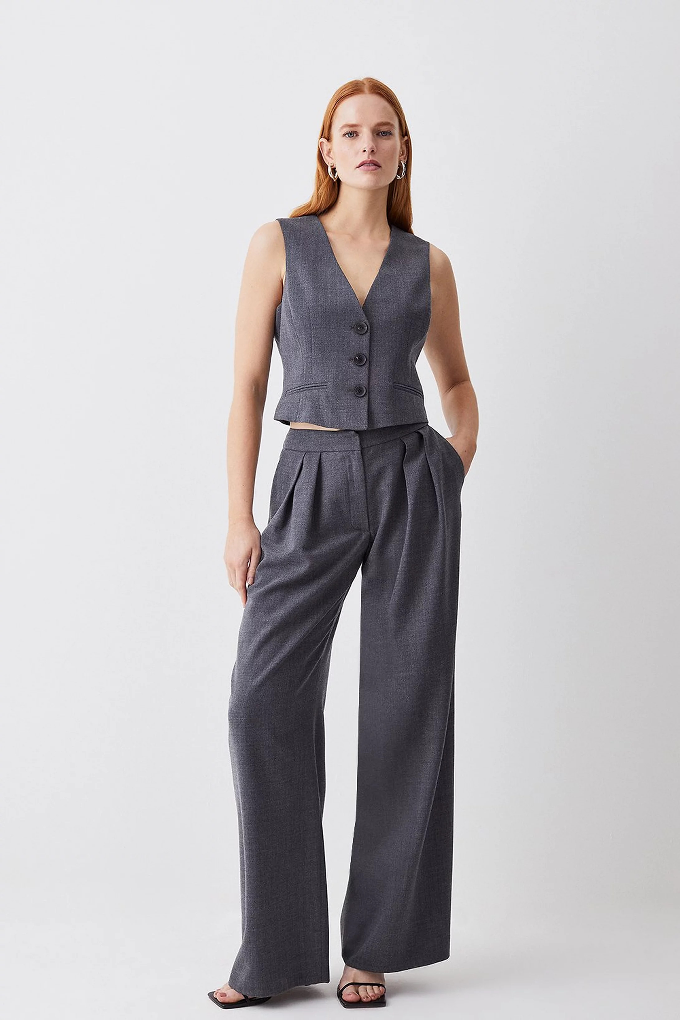 Premium Wool Flannel Waistcoat | Karen Millen UK + IE + DE + NL