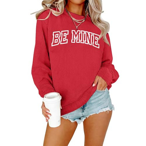 MNLYBABY Valentines Day Sweatshirt Valentine Shirt: Women Cute Love Heart Sweater Lightweight Pullover Long Sleeve Top | Amazon (US)