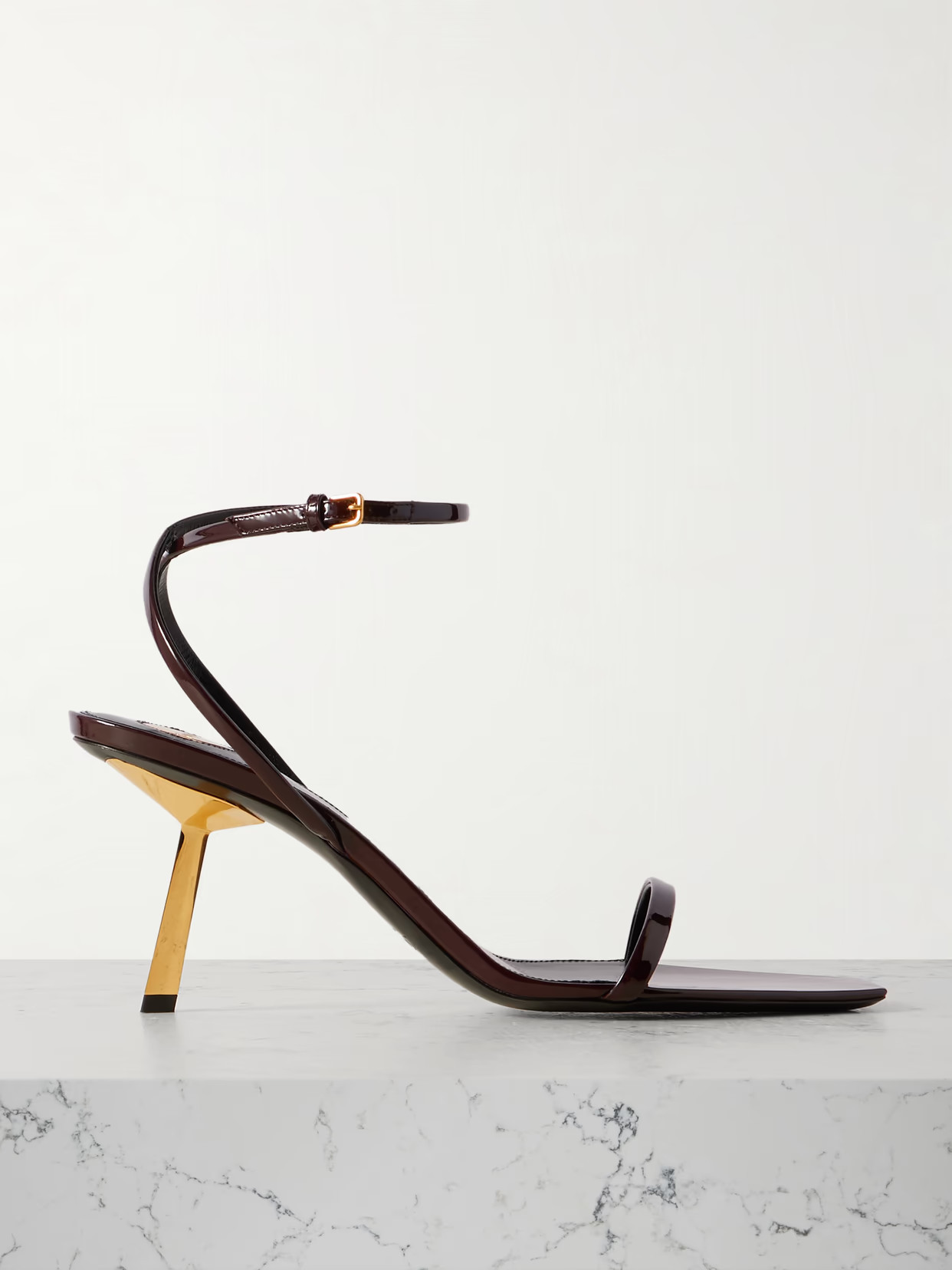 SAINT LAURENT - Lee Patent-leather Sandals - Brown | NET-A-PORTER (US)