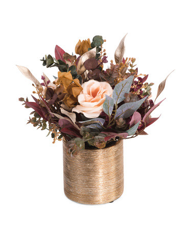 13in Floral Arrangement In Metallic Pot | TJ Maxx