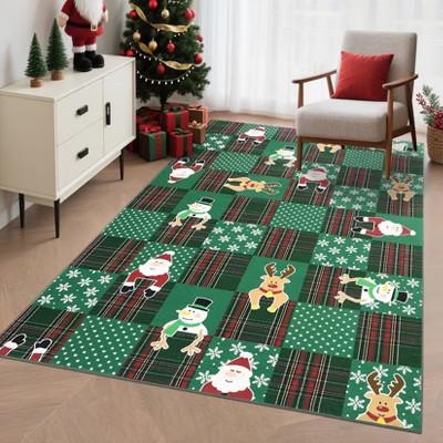 Christmas Area Rug Festival Winter Decorations Rugs Soft Washable Santa Claus Reindeer Snowman Pattern Rug | Target