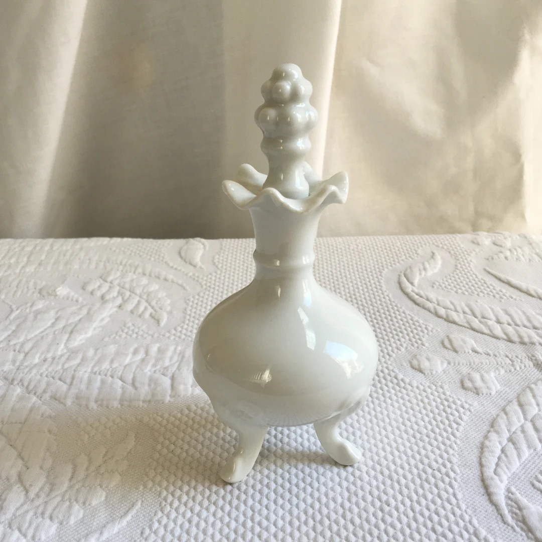 Vintage White Perfume Type Bottle With Three Legs and Stopper. White Porcelain Decorative Bottle.... | Etsy (US)