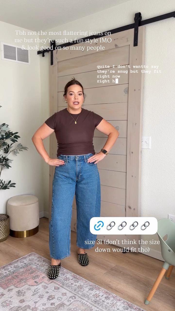 Tbh not the most flattering jeans on me but they’re such a fun style IMO & look good on so many people / Barrel Jean in size 31 (don’t think the size down would fit tho since I’m between sizes) use stackable code DENIMAF for 20% off // barrel jeans / Abercrombie denim 

#LTKSaleAlert #LTKFindsUnder100 #LTKMidsize