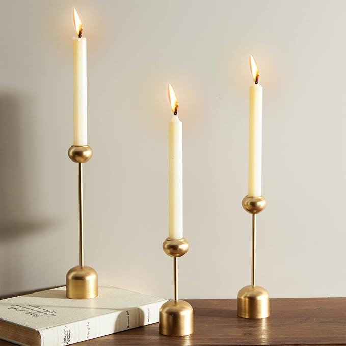 DN DECONATION Gold Candle Holder, Taper Candlesticks Holders Home Decor | Set of 3, Minimalist Mo... | Amazon (US)