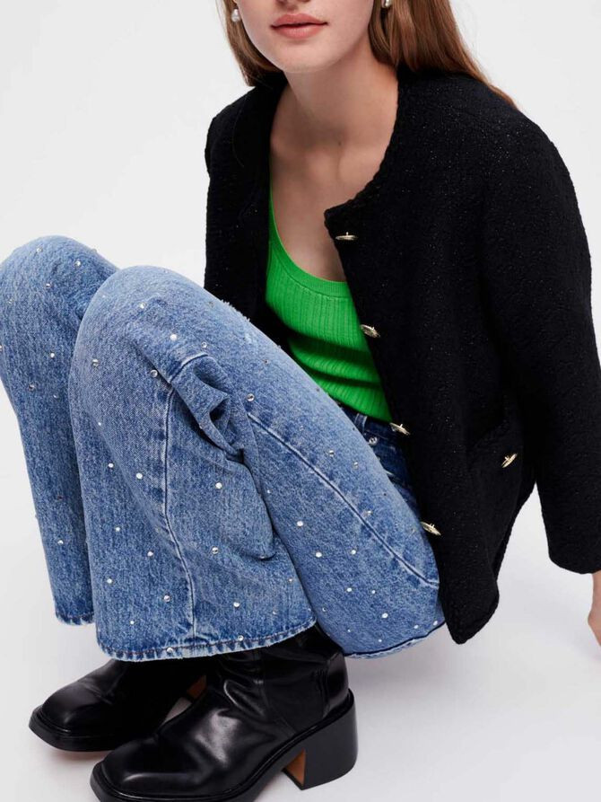 Belted shiny tweed jacket | Maje US