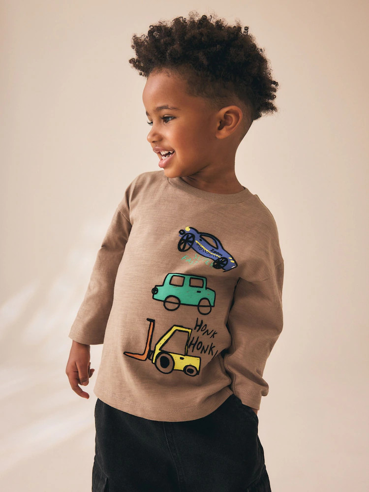 Brown Transport Long Sleeve Back Graphic T-Shirt (3mths-7yrs) | Next US