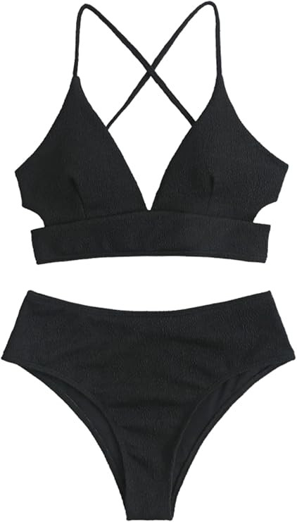 ZAFUL Women High Waisted Bikini Set Two Piece Tummy Control Wrap Swimsuit Lace Up Bathing Suit | Amazon (US)