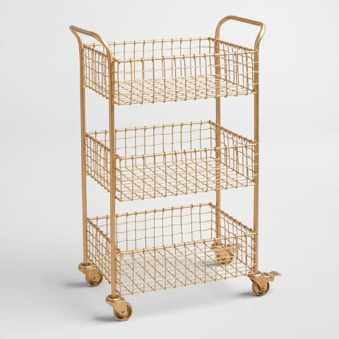 Gold Wire Basket 3 Tier Antonia Rolling Cart | World Market