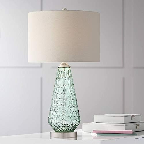 Julia Modern Coastal Table Lamp 26.5" High Textured Seafoam Green Glass Brushed Nickel Silver Off-Wh | Amazon (US)