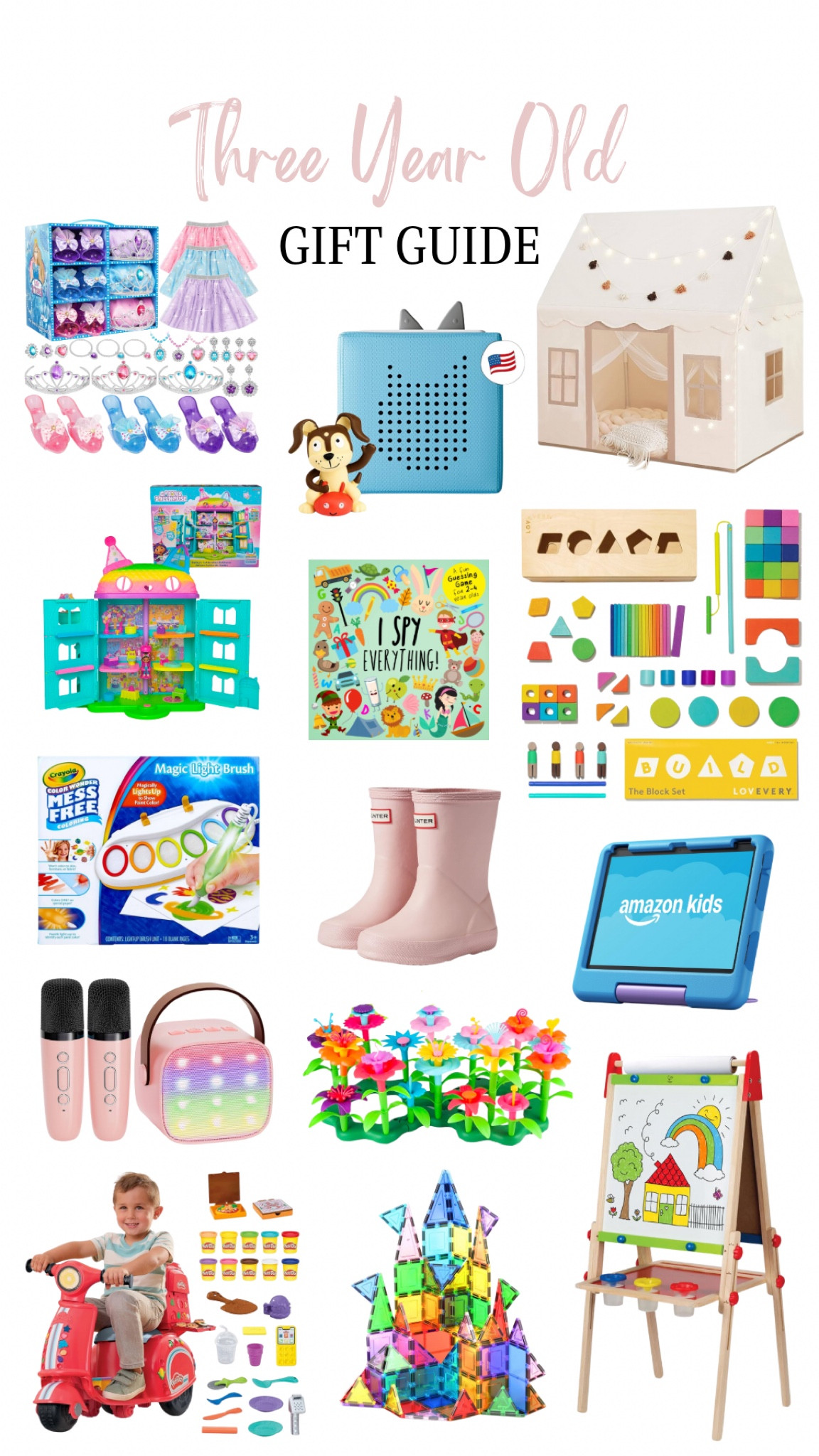 Three Year Old Gift Guide! 

Gifts for toddlers, kids, holiday gifts, tonies, magnetic tiles, tent, flower toy, painting, dollhouse, princess dress up, karaoke, lovevery block set, amazon fire hd kids tablet, Wooden Kid's Art Easel 

#LTKHoliday #LTKKids #LTKSaleAlert