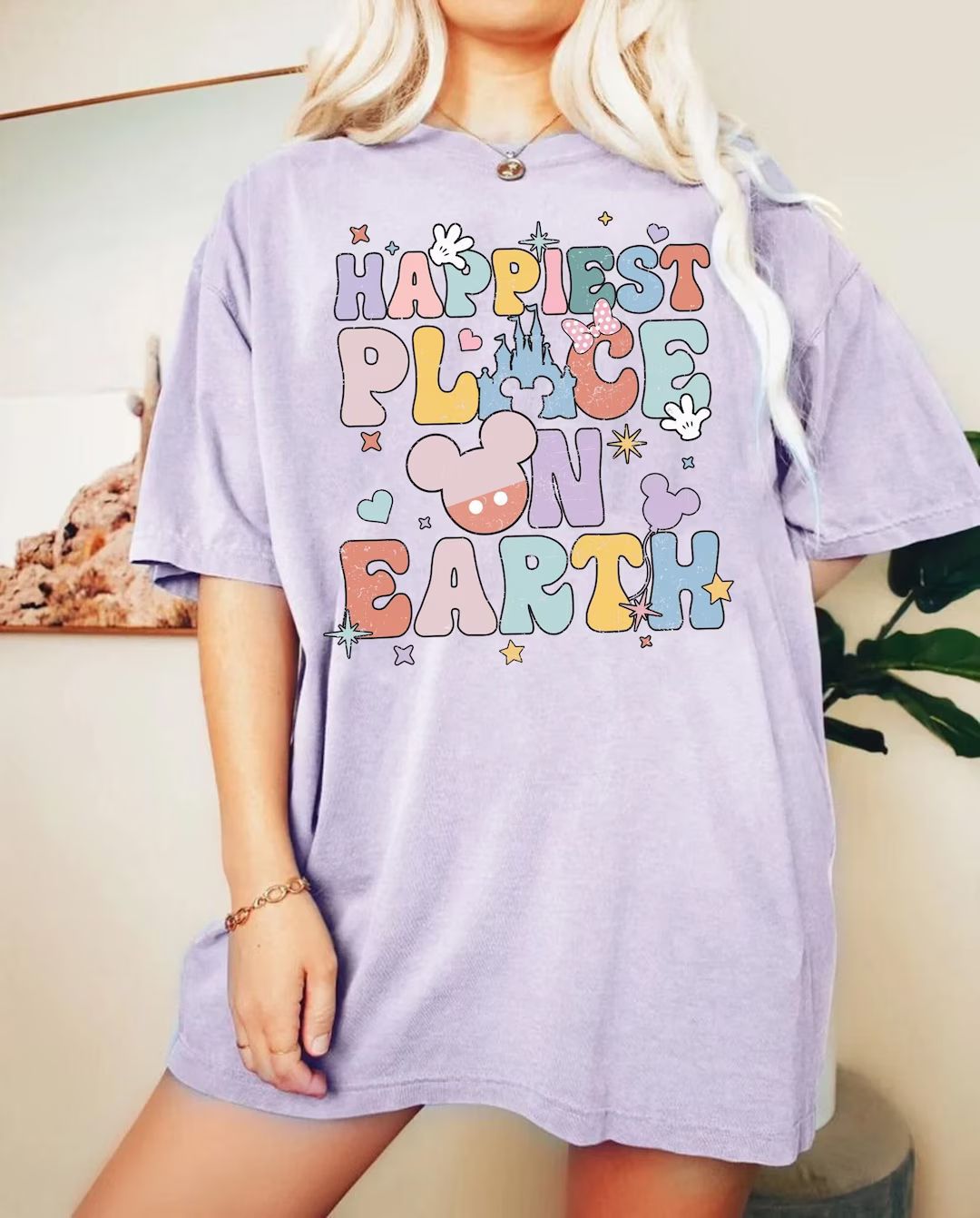 Disney Happiest Place on Earth Comfort Color Shirt, Colorful Vacay Shirt, Disney Aesthetic Shirt,... | Etsy (US)