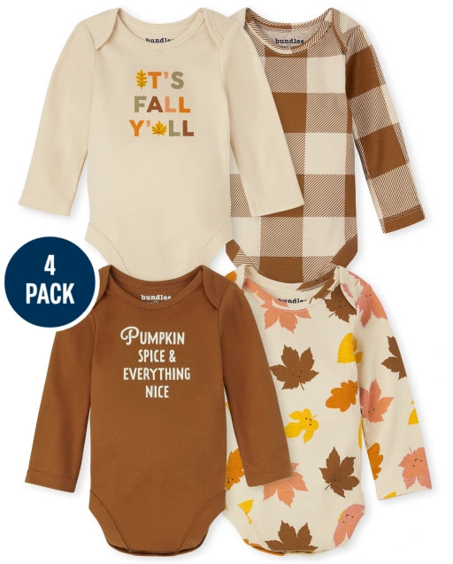 Unisex Baby Long Sleeve Buffalo Plaid Bodysuit 4-Pack | The Children's Place  - GINGER BREAD | The Children's Place