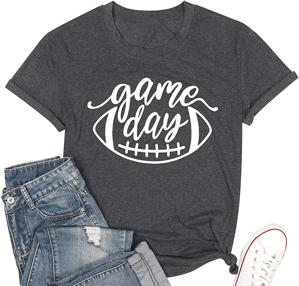 Game Day Football T Shirts Women Cute Football Graphic Tee Tops Funny Sunday Casual Short Sleeve Tee | Amazon (US)