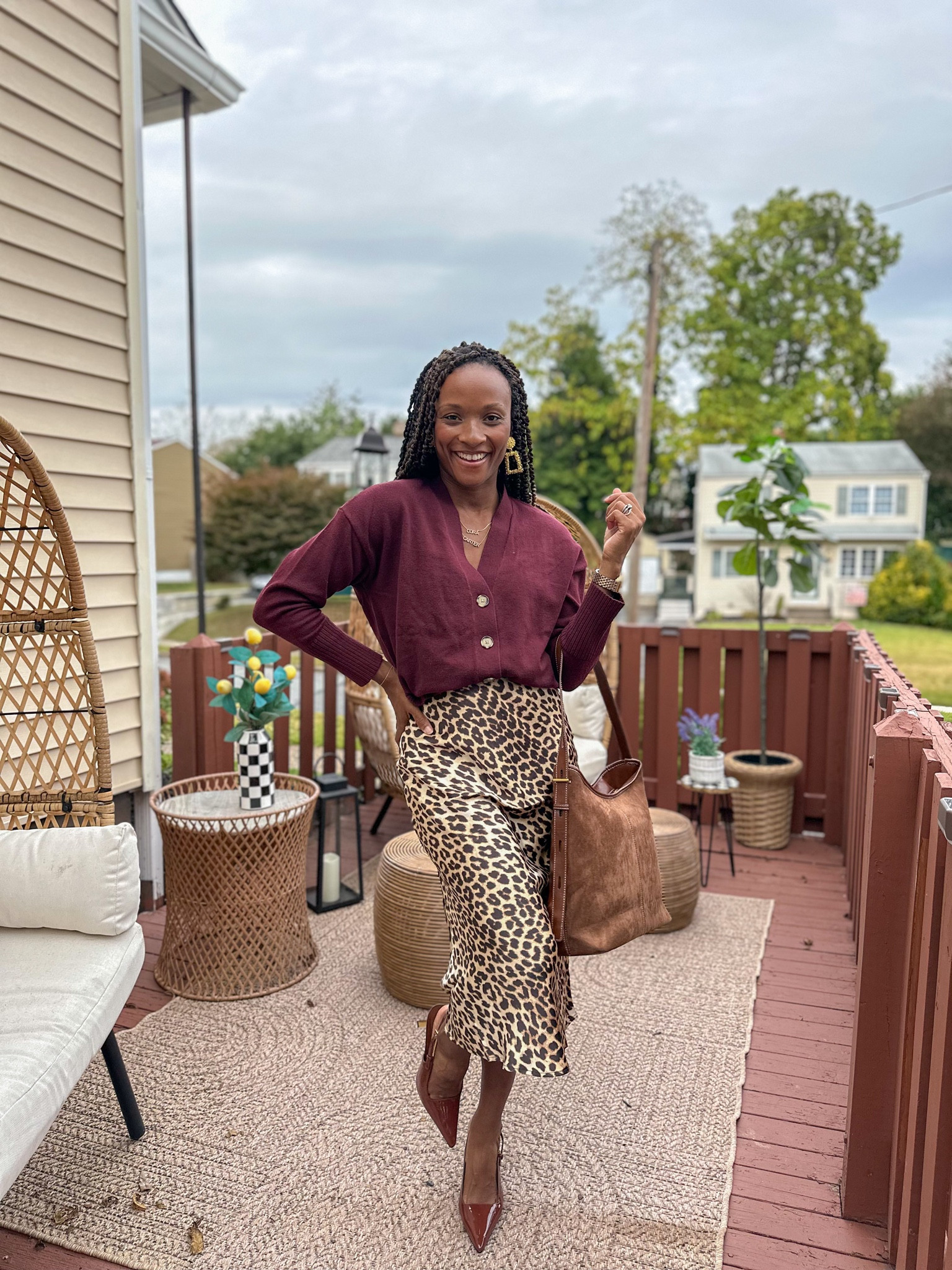 Leopard slip skirt for work outfit idea