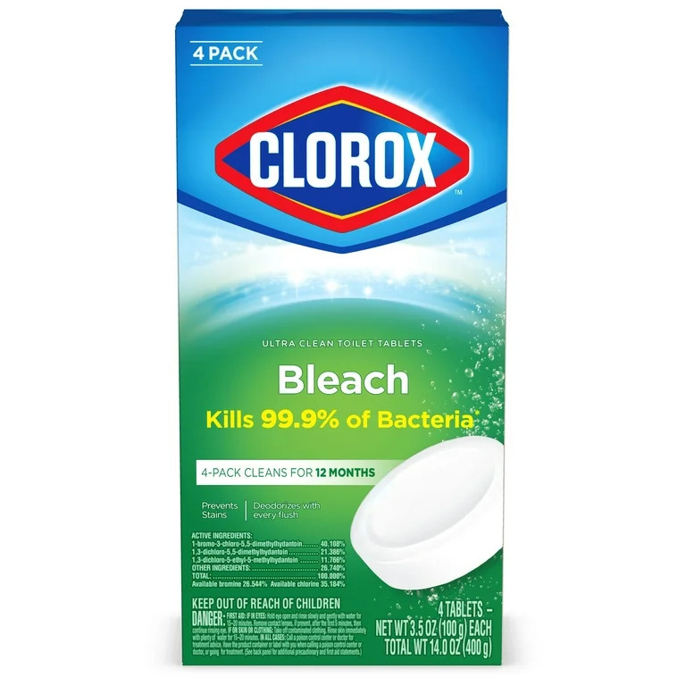 Clorox Bleach Automatic Toilet Bowl Cleaner Tablets, 4 Pack - Walmart.com | Walmart (US)