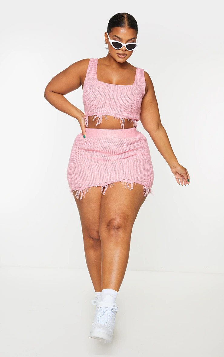 Plus Pink Raw Hem Knit Skirt | PrettyLittleThing US
