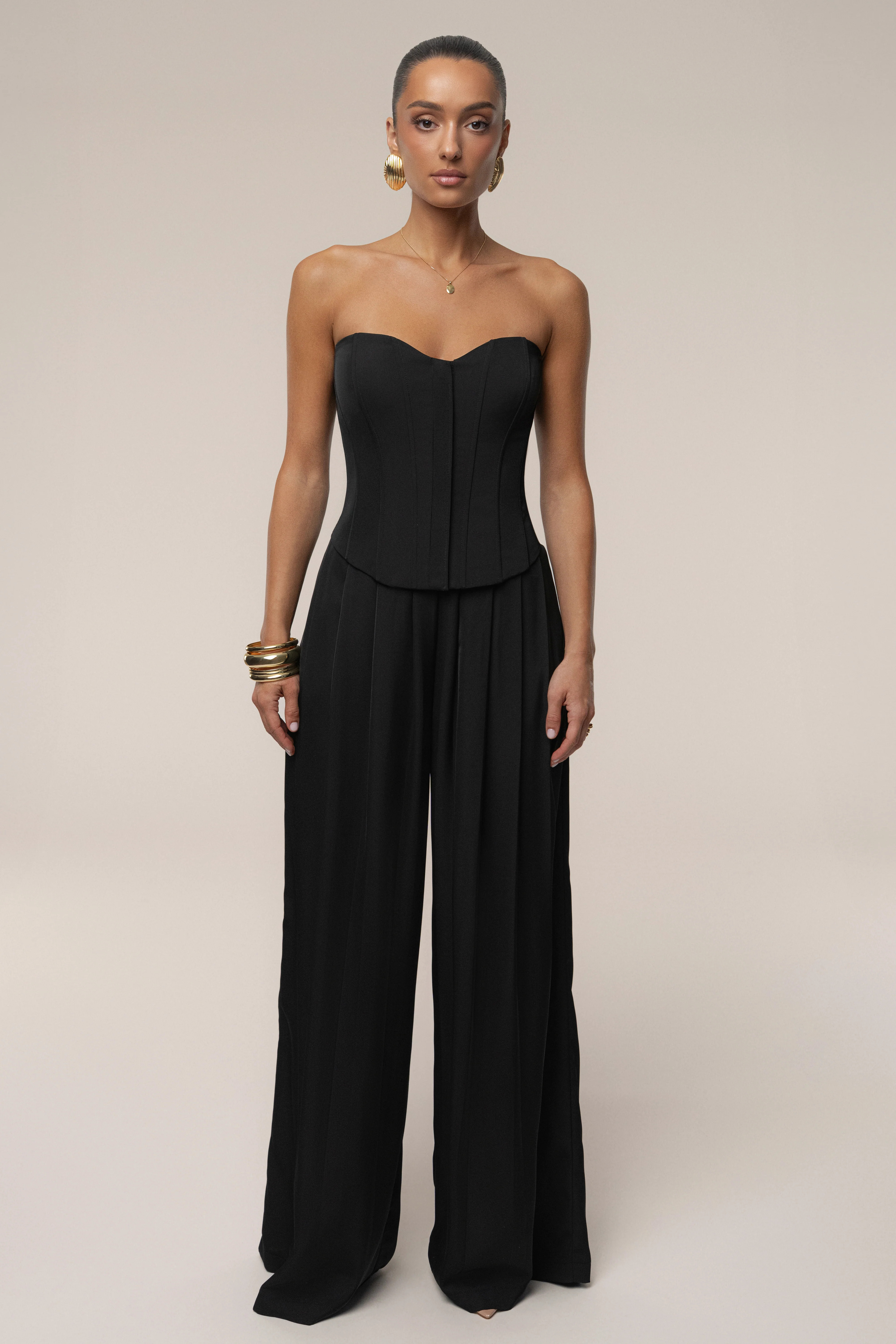 Black Clara Wide Leg Pleated Trousers XL | JLUXLABEL